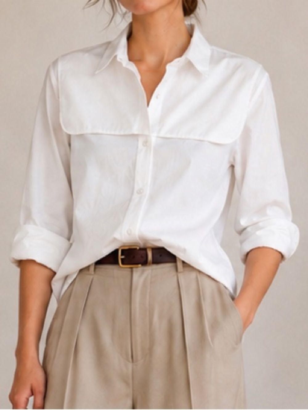Carven Women’s White Cotton Bib Panel Blouse Size 38 US 6 Quiet Luxury Preppy